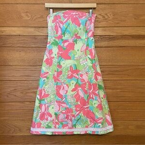 Lilly Pulitzer Y2K Birdie parrot cockatoo toucan bird print strapless dress